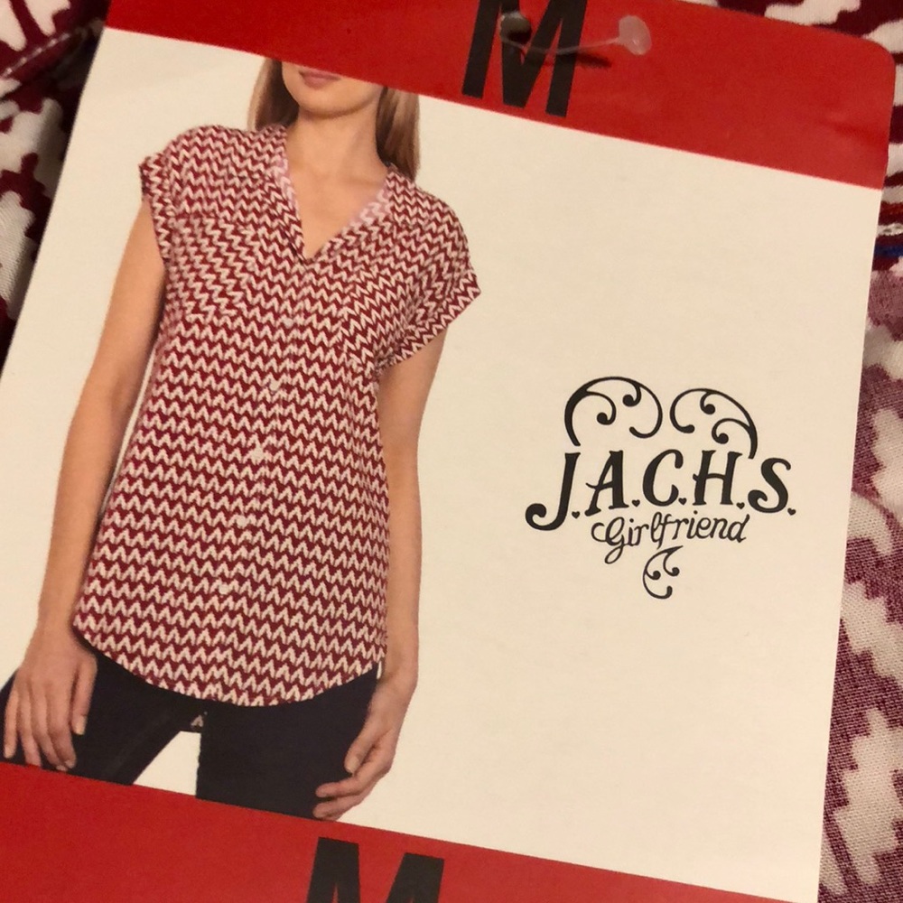 JCHS girlfriend button up red and white top